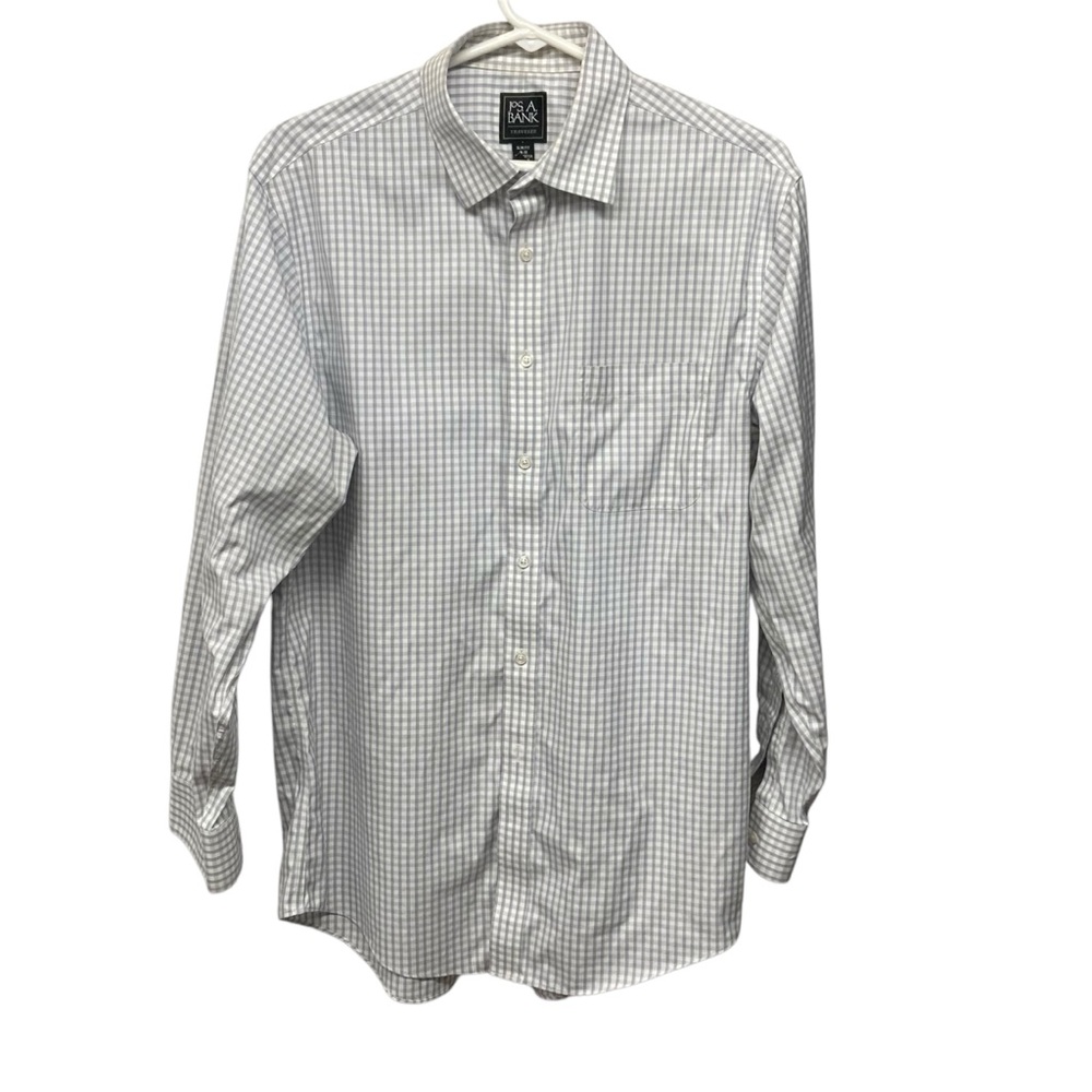 Jos. A. Bank Traveler Shirt 16/32 Slim fit white and grey plaid